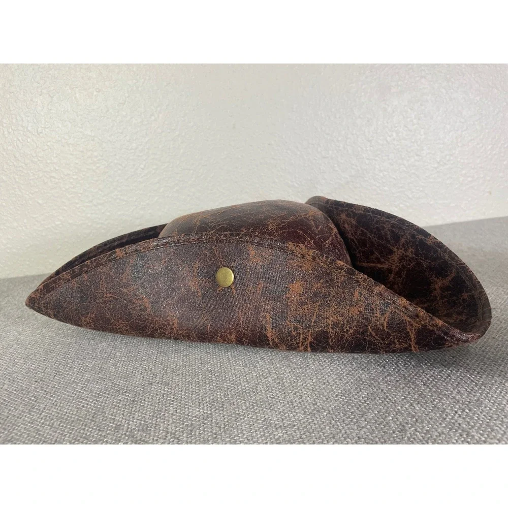 Kids Brown Distressed Faux Leather Tricorn Hat Pirate Colonial Halloween Costume
